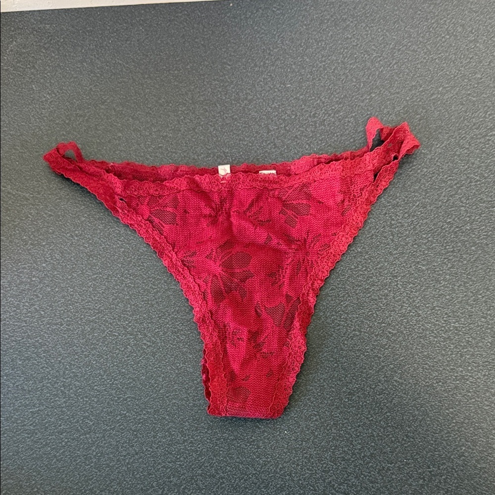 PINK Victoria's Secret Red Lace Thong Panty